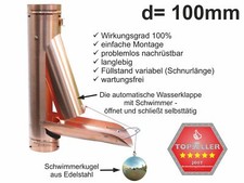Kupfer Fallrohr Regenwasserklappe Regenrohrklappe d=100mm Schwimmer automatisch