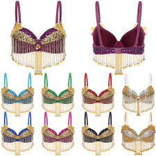 DE Damen Bügel BH mit Strass Bauchtanz Kostüm Pailletten Spaghettiträger Top 