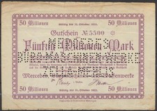 Zella-Mehlis Mercedes 50 Millionen Mark 1923 gebraucht (Einrisse)