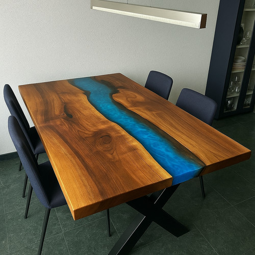 Blue epoxy river - river, esstisch