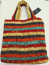 NEU ZARA SHOPPER BEUTELTASCHE TASCHE UMHÄNGETASCHE HANDARBEIT GESTREIFT 