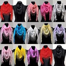 Silk Dreieckstuch Seidentuch Halstuch Tuch Schal Stola Damen Fransen Spitze UNI