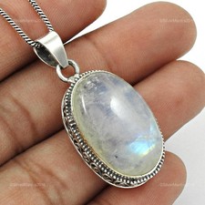 Oval Regenbogen Mondstein Edelstein 925 Massiv Silber Artisan Blende Tochter