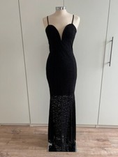 Abendkleid Kleid mit Schlitz und Spitze tiefer Ausschnitt Schwarz 36