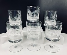 Set 6 Vintage-Weingläsern mit Jagdmotiv Böhmen / Deutschland 1950–1960er Jahre