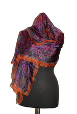 Schal Seidentuch Silk Scarf Tuch Pink-Orange indische Motive Handarbeit-Indien
