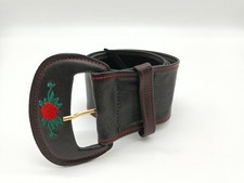 Ledergürtel - Damen - Bundweite: 75cm - B: 60mm - Schwarz/Rot - "Trachtengürtel"