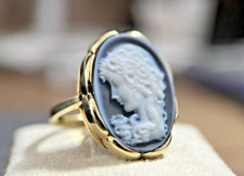 Vintage Gemme / Kamee Gold Ring 585 14 Karat Weiß Auf Blau Siegelring 5,9 Gramm