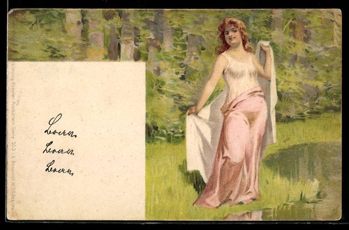 Jugendstil frau dame in - ak,