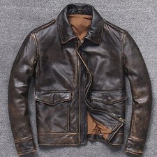 Herren Vintage A2 Bomber Air Force Stil Distressed Brown Echtleder Jacke