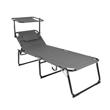 XXL Sonnenliege Gartenliege Liege Alu mit Sonnendach gepolstert Grau L200xB70cm