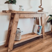 Dasi Konsolentisch rustikal Massivholz Beistelltisch mit Ablage Stauraum