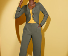 621001^ Heine by Witt Weiden Damen Strickjacke khaki Bolero Weste Gr 36 - 52 NEU