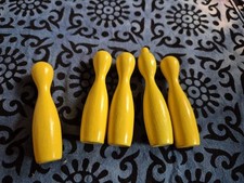 5 Kegel Halmakegel Spielfiguren  Gelb Holz Brettspiel 70ziger Jahre 