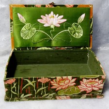 Antike Schatulle JUGENDSTIL Samt Stoff mit Libellen Seerosen Rosen Schachtel Box