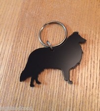 Langhaar Collie Hund Schlüsselanhänger Tasche Anhänger Band Geschenk Schwarz