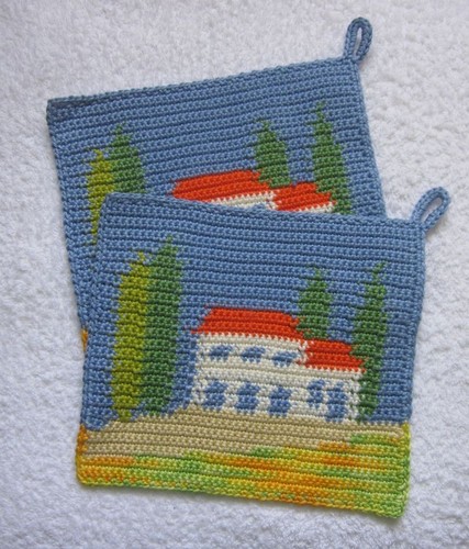 Motivtopflappen gehäkelt - , /