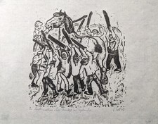 Lothar  Sell, Ein Dienstag im September, Holzschnitt, handsigniert, 1970