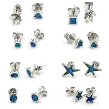 Ohrstecker Ohrringe Ohrschmuck Butterfly synth.Opal blau 925 Sterling Silber