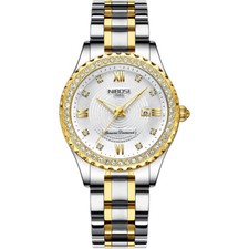 Luxuriöse Armbanduhr Damen Quarz Uhr Gold Strass, elegante Damenuhr Edelstahl