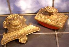 antik Schreibtisch garnitur Set Messing Historismus 2tlg selten