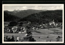 Ansichtskarte Plech, Ortsansicht mit Bergpanorama 1940 