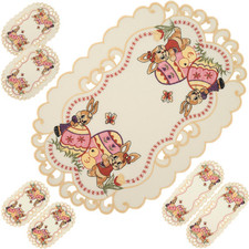 Tischdecken Tischwäsche-Set 2 Deckchen Ostern Tischläufer Oval Altrosa Bestickt