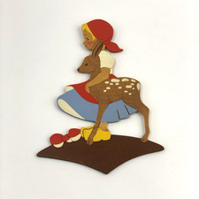 Mertens-Kunst Mädchen mit Reh | 50er Vintage Holzbild | Wandbild Märchen Deko