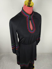 Kleid Vintage Gr. (S/36) schwarz midi Keyhole Stretch Paspeln retro dress edel