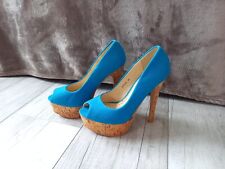 SeXy Damen High Heels Pumps Schuhe Gr 35 GoGo Plateau türkis blau kork Peeptoe