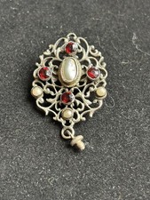 Brosche Steine Perle Silber Jugendstil