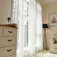 Weiße Spitze schiere Vorhänge Stab Tasche Fenster schiere Voile Vorhang Home H6