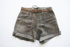Kurze 60er Vintage Pfadfinder Lederhose sexy Doppelzipp grau stark speckig Gr.46
