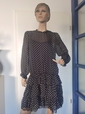 Extravagantes Marc Cain Kleid N5 42 Seide schwarz Punkte weiß Stufenrock