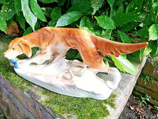 Antike Laufende Royal Dux Jagdhund Porzellan Figur mit Fasan auf dem Sockel