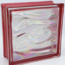 Design Glasbausteine Perlmutt AQUA Rubin, 19 x 19 x 8 cm - 6 Stück