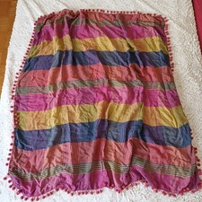Codello großes Tuch Baumwolle mit Bommelkante blau Pink gelb, gut erhalten