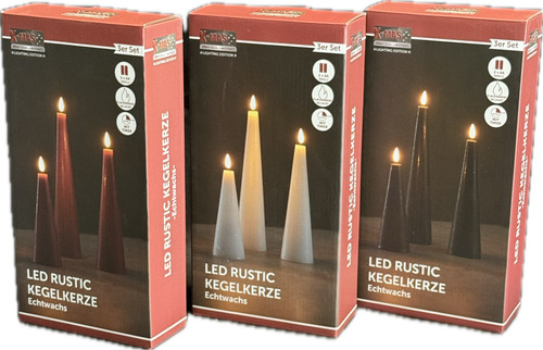 Led kegelkerze 3er set - led,
