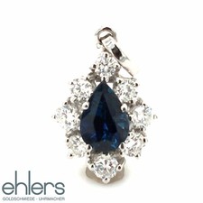 Brillantanhänger Safir 585 Weißgold 14kt Gold Diamanten Saphir blau Tropfen 1499