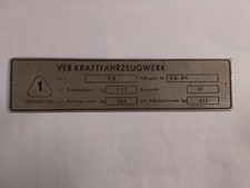 DDR VEB IFA F8 nameplate plate