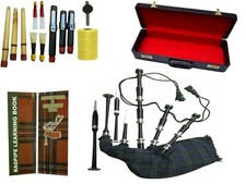 Schottisch Schwarz Uhr Dudelsack Schwarz Finish Silber Halterungen Praxis Sänger mit Etui