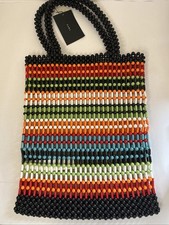 Zara Shopper Handtasche Boho Perlen 36x30cm bunt (H046)