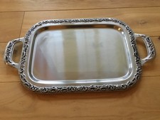 WMF Tablett Servierplatte Deko eckig Griffe Cromargan Barockstil Vintage Silber