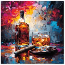 Leinwand Bild Whiskey Zigarre
