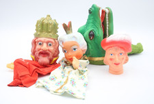 Handpuppen Set 4 Stück König Prinzessin Prinz Drache Gummiköpfe Konvolut Vintage