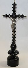 Gedrechseltes - Antikes Kruzifix / Standkreuz mit silberner Jesusfigur um 1900 –