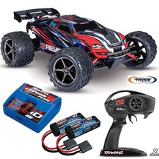 TRAXXAS # E-Revo 1/16 4x4 Rot-Blau + 4A Ladegerät + 2 x 2200 Lipo Akku SET Combo