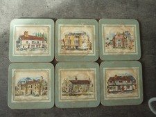 6 Untersetzer mit Kork und Motiven von Häusern