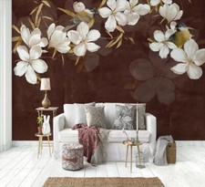 3D Weiße Blumen H399 Tapete