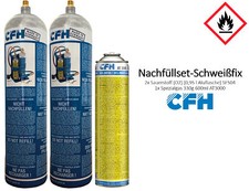 CFH Ersatzdosen Schweißfix 2x Sauerstoff Aluflasche 1x Spezialgas AT3000 Set